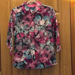 NWT Floral Button Down Shirt - Watercolor Pink and Black